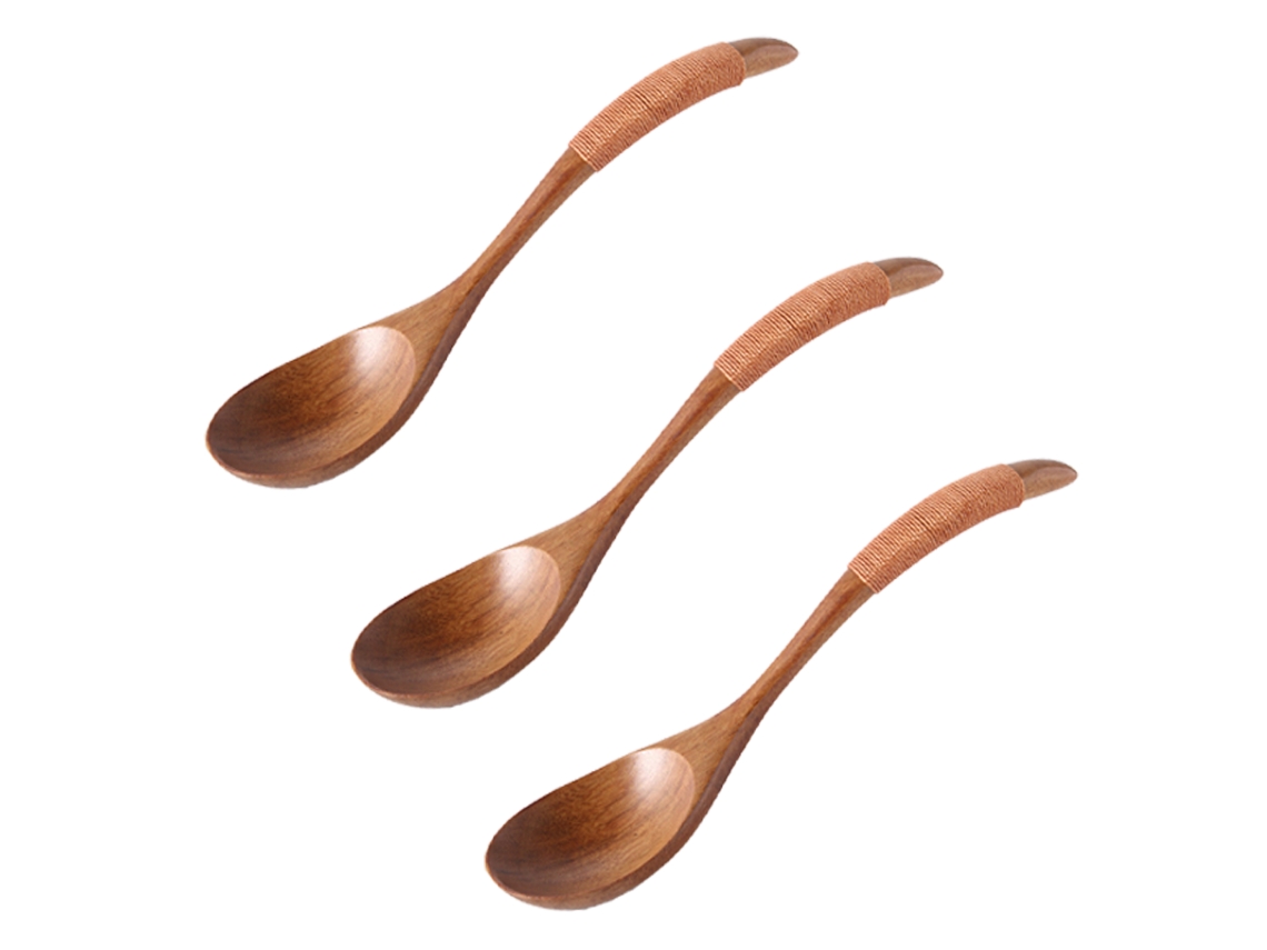 Cuchara de madera con mango largo, cuchara de arroz, cuchara de postre, cuchara y tenedor de madera hechos a mano para mesa Kofihety