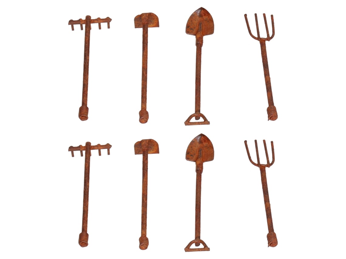 Conjunto De Ferramentas Agrícolas Miniatura De Ferro Enferrujado Para Casinha De Bonecas 4 Peças