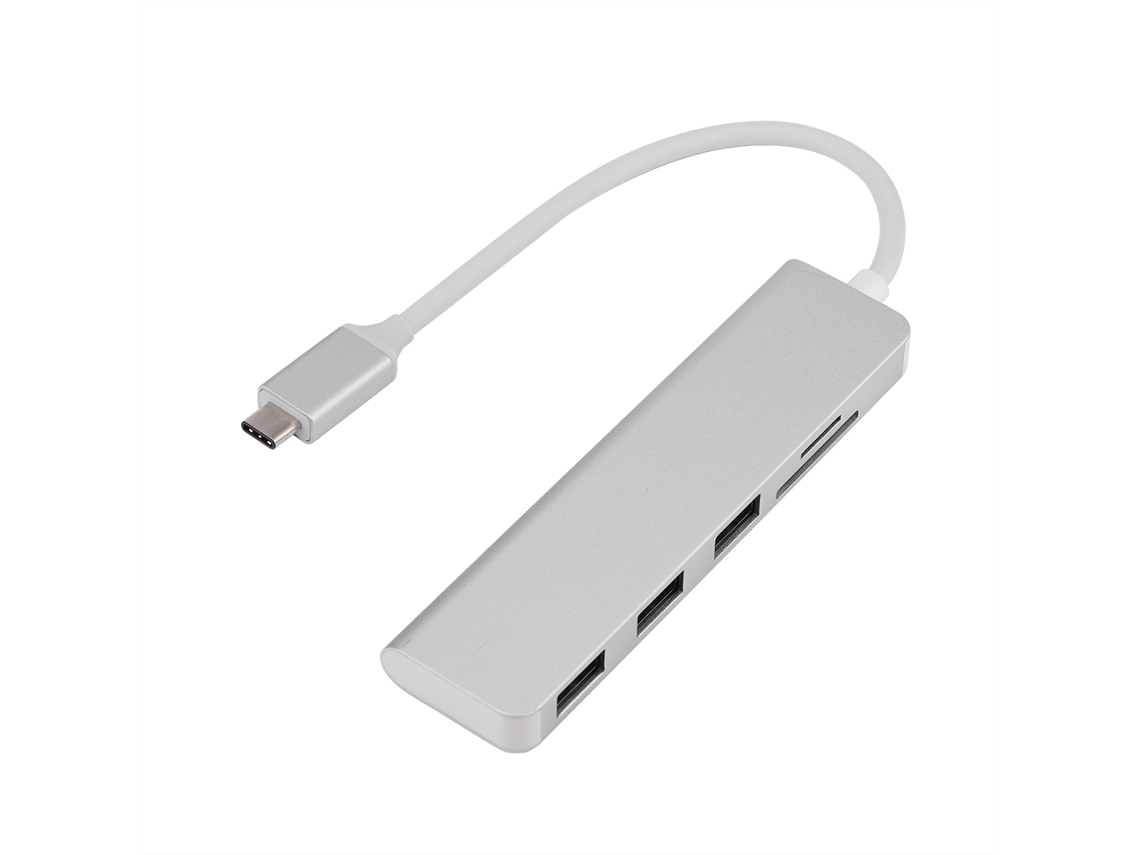 Hub USB-C 2 en 1 Aetheria con 3 puertos USB 3.0 y ranuras para tarjetas TF/SD.