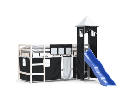 Cama alta niños VIDAXL con torre madera pino blanco negro (80x200cm)
