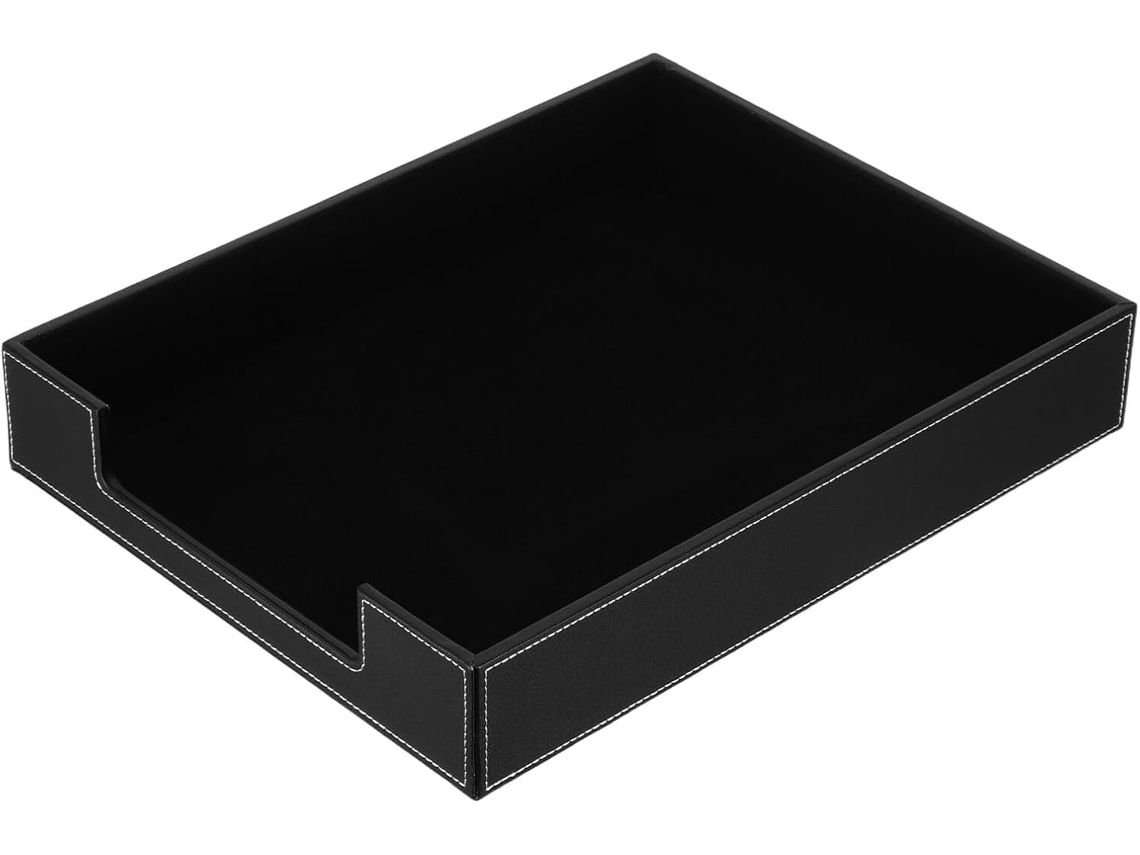 Bandeja Organizadora De Documentos De Oficina De Piel Sintética Negra, 35,5 X 28 X 6 Cm