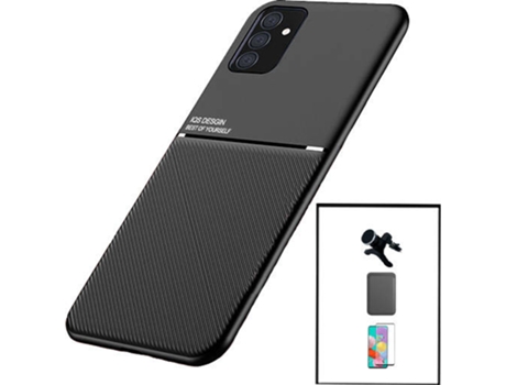 Kit Funda Magnetic Lux, Magnetic Wallet Negro, 5D Full Cover y Soporte Magnético de Coche Reforzado Samsung Galaxy M52 5G PHONECARE Negro