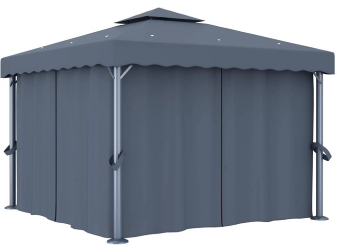 vidaXL Cenador con cortina gris antracita aluminio 3x3 m