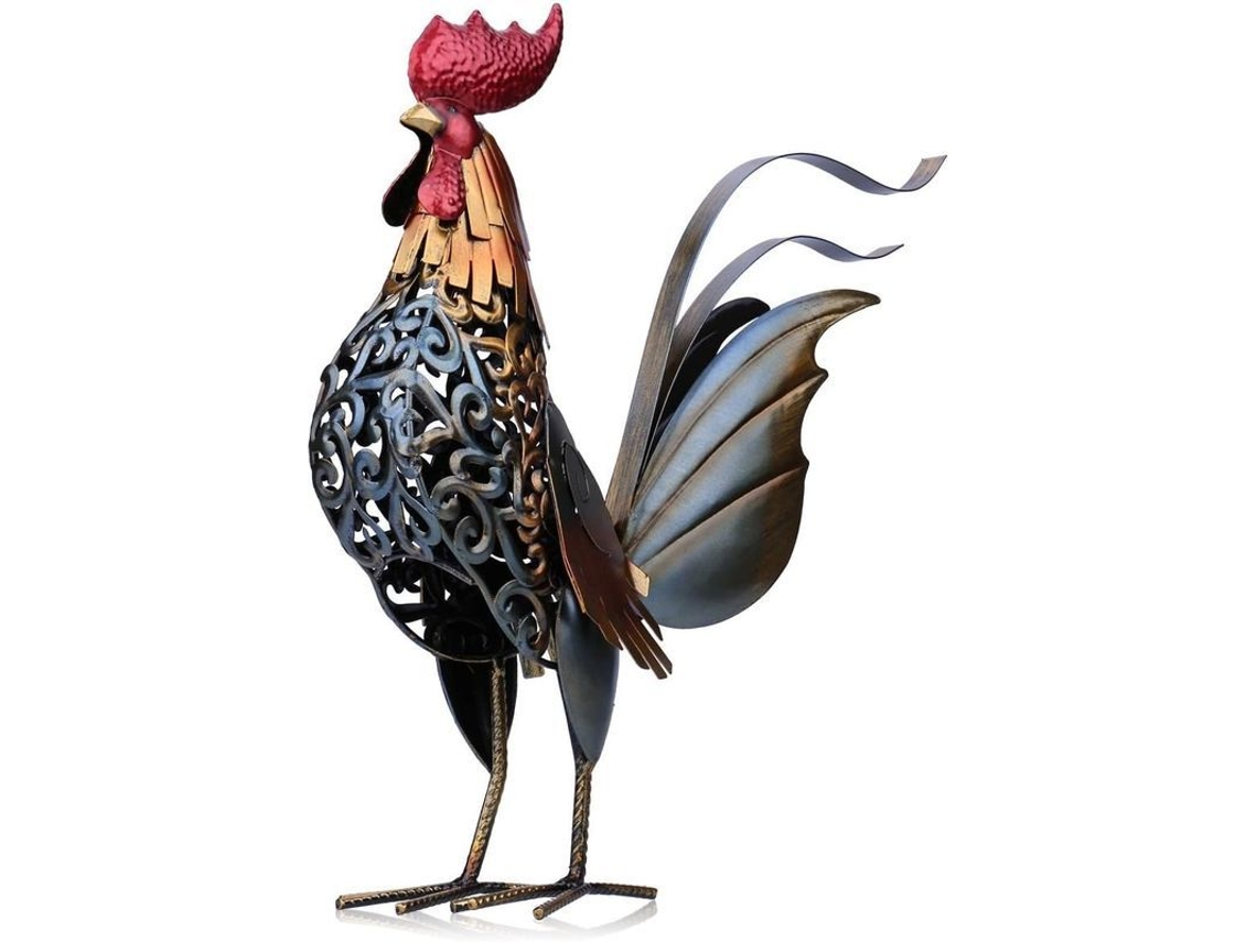 Escultura De Gallo De Metal Grabado - Arte Hecho A Mano Para El Hogar Y La Decoración