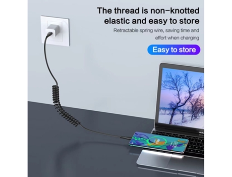 El cable de carga de cable de datos estirado por resorte es aplicable al cable de carga USB para automóvil de teléfono móvil tipo Apple Android - T...