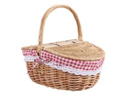 Cesta de picnic de mimbre de estilo rústico con tapa, asa y forro para picnics, fiestas y barbacoas.
