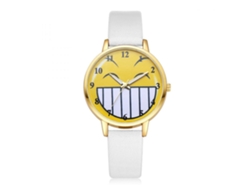Reloj De Cuarzo Con Correa Pu Analógico De Cara Sonriente Dial Redondo Blanco