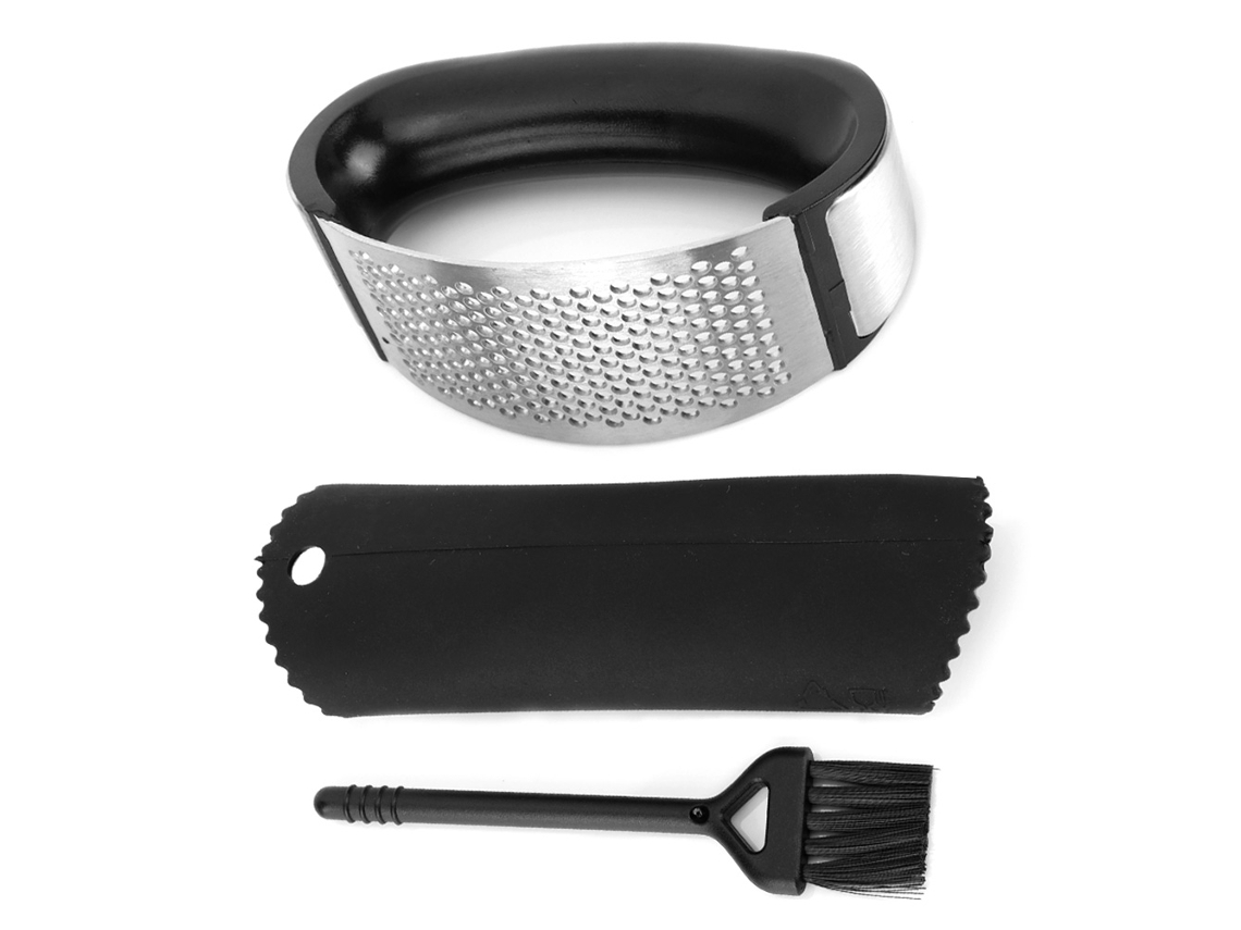 Prensa De Ajos Manual De Acero Inoxidable Con Pelador Y Cepillo, Picadora De Cocina Compacta