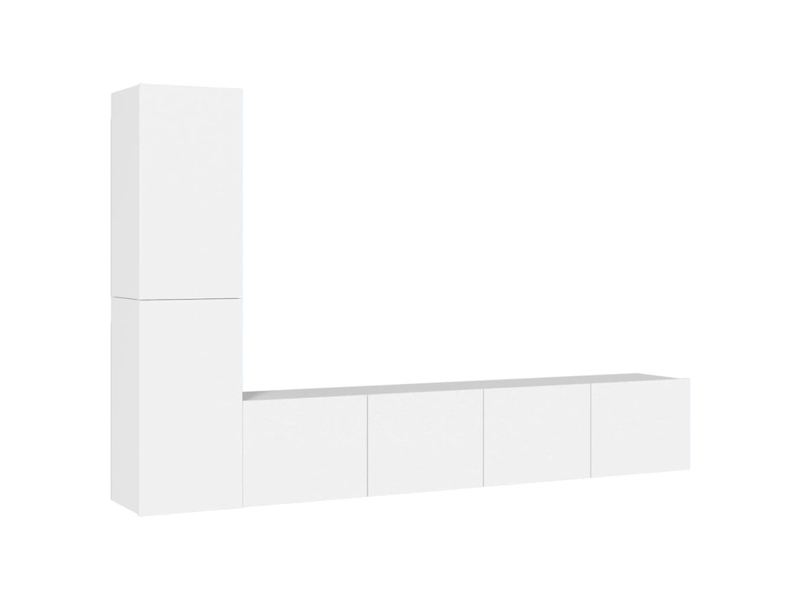 Conjunto de mueble para TV de 4 piezas, madera procesada, blanco, MAISON EXCLUSIVE