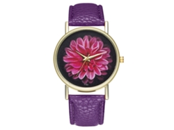 Reloj De Pulsera Casual De Piel Para Mujer Con Flor De Lirio Estrellado, Cuarzo Morado