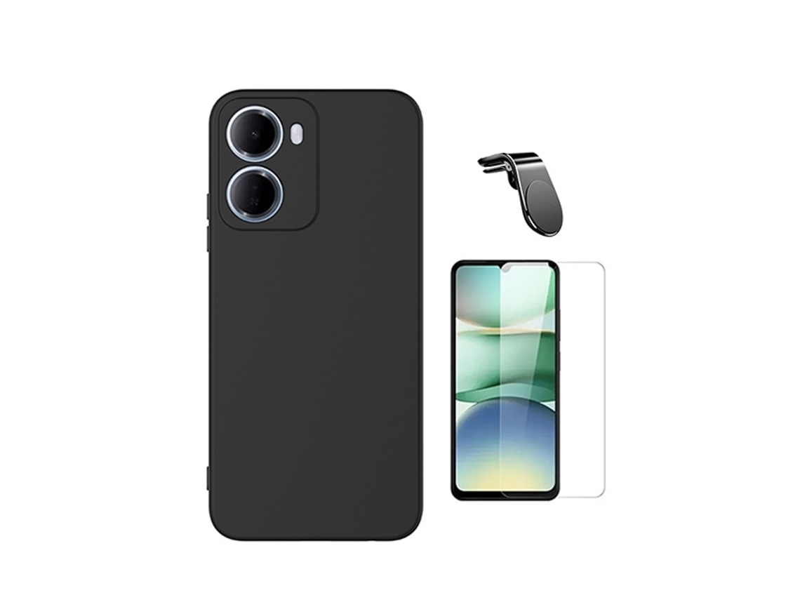 Kit Cristal Templado Cleargorilasglass Funda Protectora Trasera De Silicona Soporte Magnético L Gift4me Para Xiaomi Redmi 15a 5g - Negro