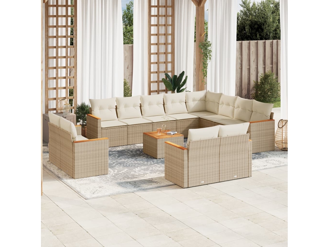 Conjunto de sofá de jardín de 13 piezas con cojines, mimbre sintético beige, Dkd Home Decor