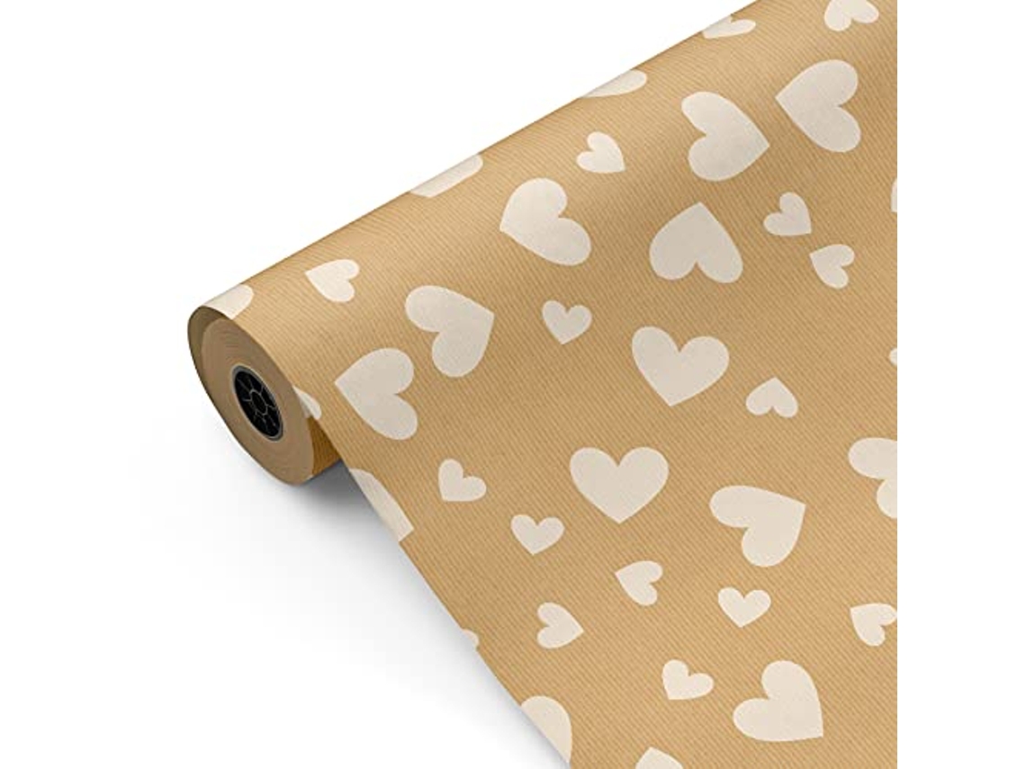 Rollo Papel Regalo Kraft Corazones 62cm X 80m Bobina Resistente San Valentín Eventos - Fp Fiesta Paper