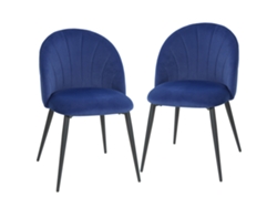 Juego de 2 sillas de comedor tapizadas con respaldo de terciopelo, 79 cm, azul.