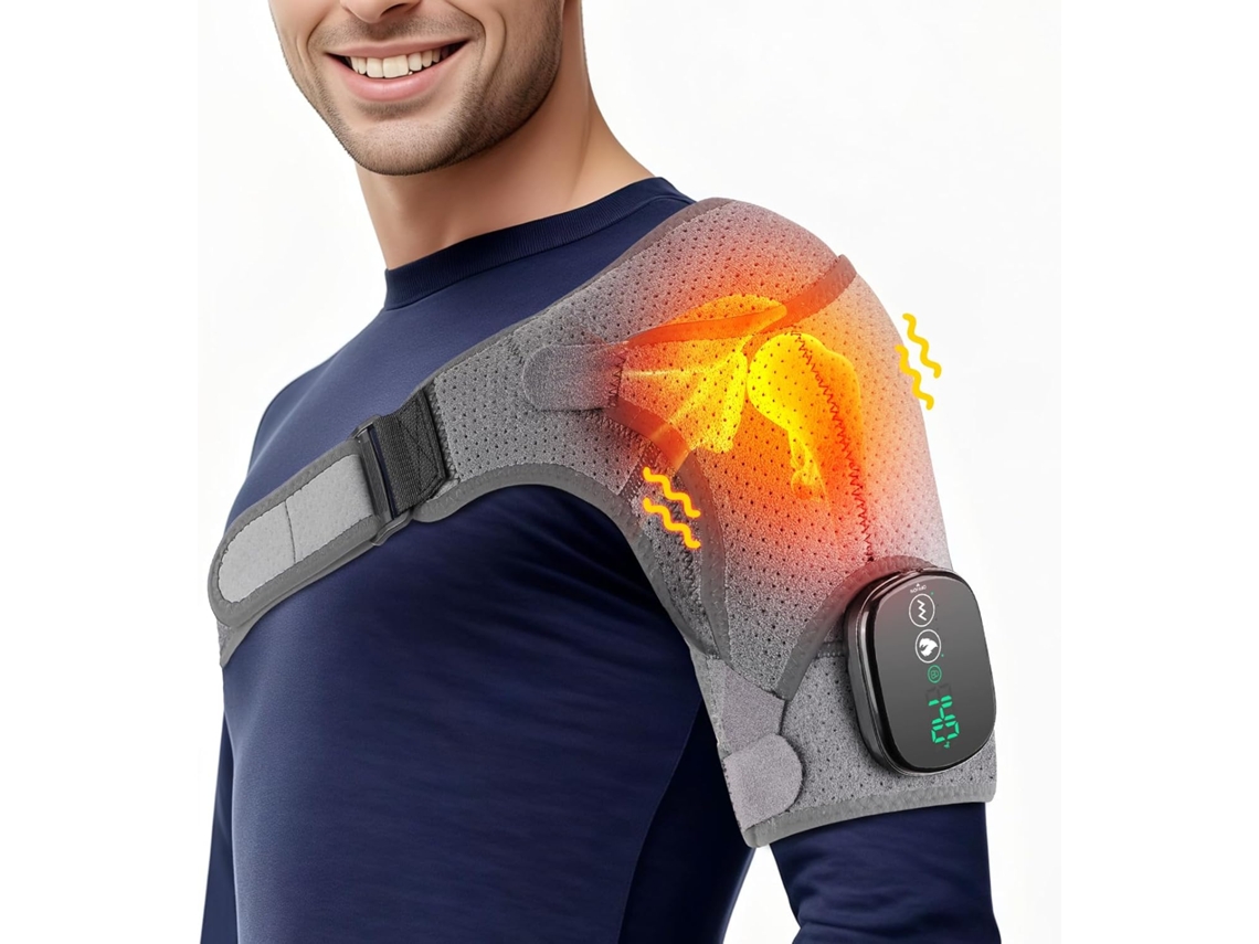 Correa de soporte para hombros con calefacción eléctrica y función de masaje, recargable, para terapia de calor en cuello y hombros, gris oscuro, Sfushos