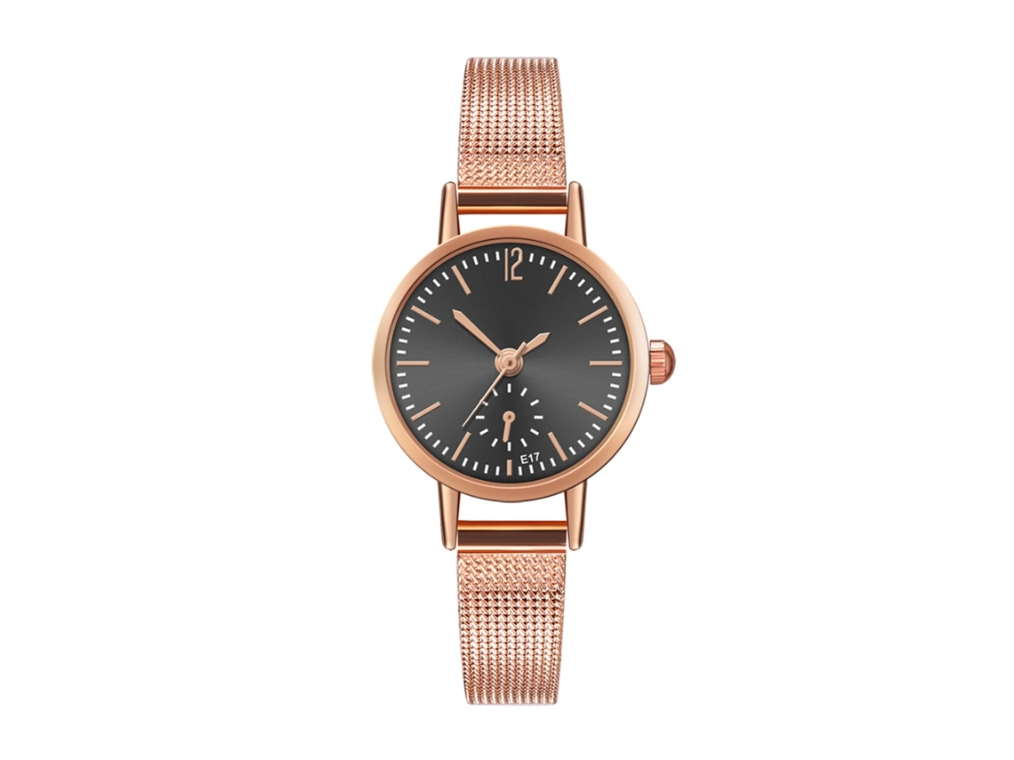 Reloj De Pulsera Sencillo E Informal Con Correa De Malla, Movimiento De Cuarzo, E17-w, Negro.