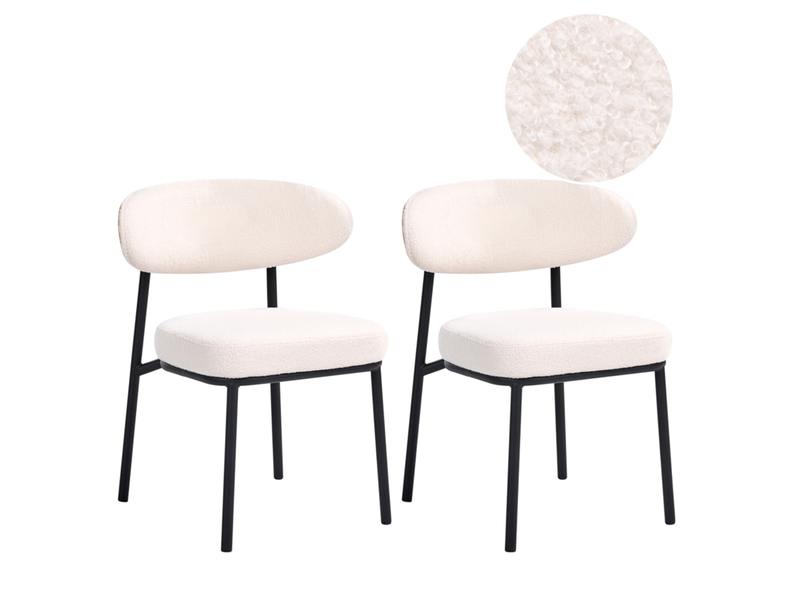 Cadeiras Para Sala De Jantar De Estilo Escandinavo Beliani Winton De Bouclé Branco 61x54x78
