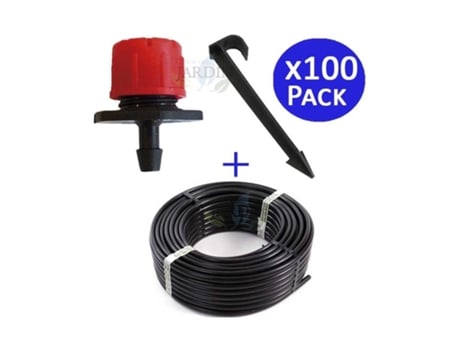 Tubería Goteo 16Mm X 100 Metros 100 Piquetas de Sujeción 100 Goteros Regulables Rojo 0 a 70 L/H SUINGA