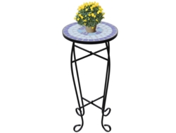 Mesa Auxiliar | Mesa Lateral Para Plantas Mosaico Azul Y Blanco