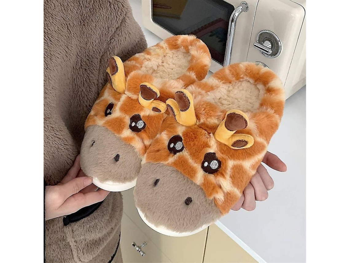 2026-pantuflas De Algodón Para Hogar Suaves Con Dibujo De Jirafa Invierno Interior Antideslizantes Mujer Cozok