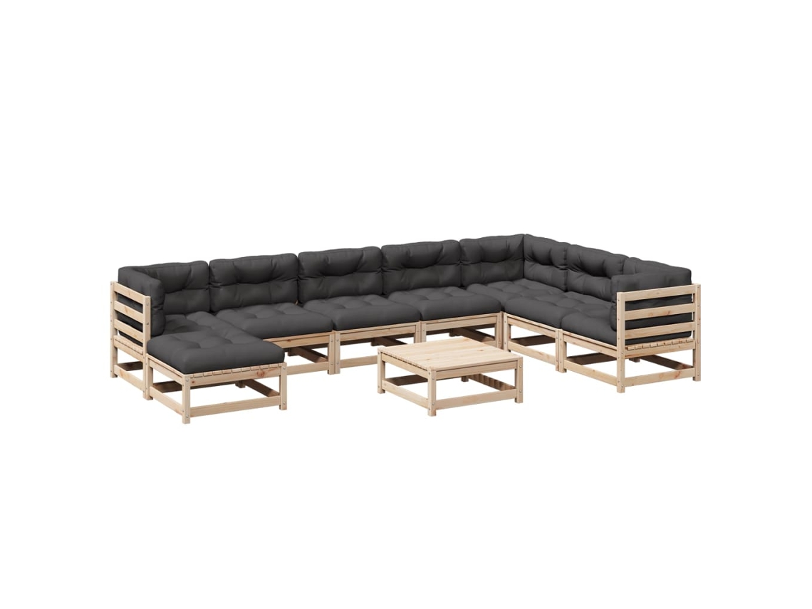 Maison Exclusive - Juego De Sofás De Jardín 9 Pzas Con Cojines Madera Maciza Pino