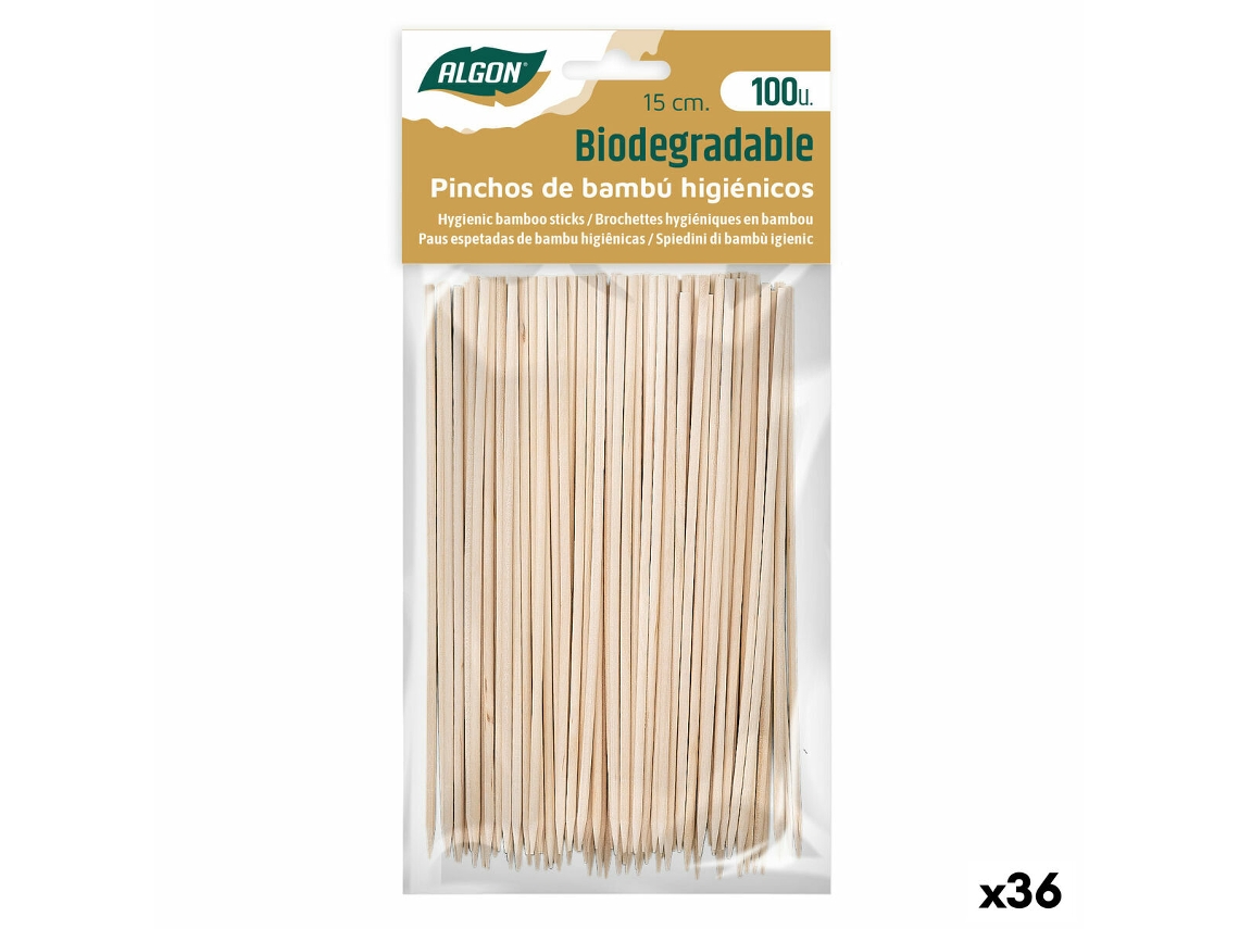 Set de Pinchos para Barbacoa ALGON Bambú 150 x 2,5 x 15 mm (100 Piezas) (36 Unidades)