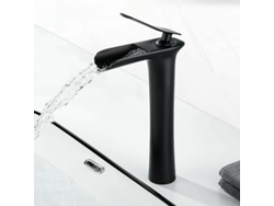 RNEMITERY Grifo para lavabo de baño negro mate, caño cascada, antigoteo, construcción de latón macizo, diseño silencioso para baños elegantes y rústicos (235 mm