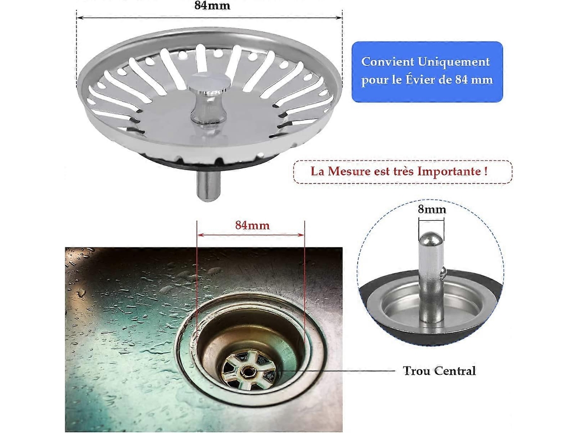 Tapón Universal De Acero Inoxidable Para Fregadero 84mm Con Filtro Y Grille Para Cocina Y Baño