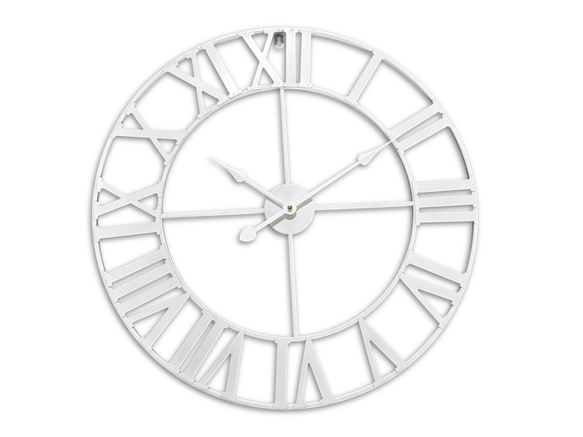 Relógio de parede Relaxdays, numerais romanos, Ø 60 cm, relógio Pilhas, analógico, ferro, branco