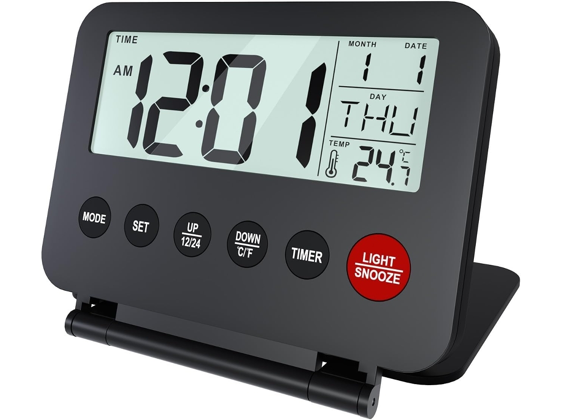 Reloj Despertador Digital Portátil Para Viajes Saisiyiky Des14 Pantalla Digital, Alarma, Temporizador, Repetición, Luz De Fondo, A Pilas