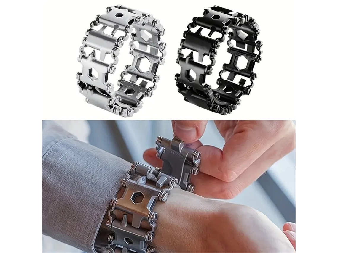 Silveripree Herramienta Multifuncional Pulseras Acero Inoxidable 29 En 1 Destornillador Pernos Llave Bicicleta Kit Correas Reloj