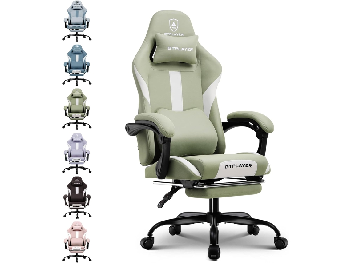 Silla GTPLAYER Gamer, Silla de Oficina Transpirable, de Tela de, Silla de Escritorio Ajustable y Giratoria con Reposapiés, Verde
