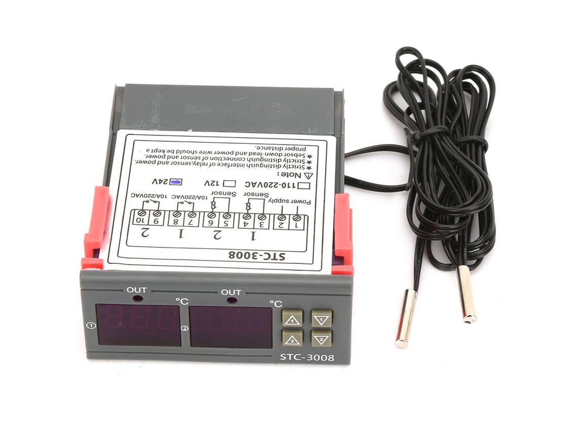 Termostato digital STC 3008 com tela dupla duas sondas NTC controle de temperatura DC24V S/MARCA