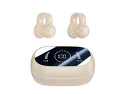 Auriculares inalámbricos abiertos con tecnología Bluetooth de conducción ósea para correr y hacer ejercicio, color beige