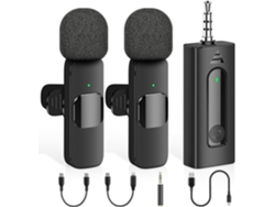 Micrófono De Solapa Inalámbrico Profesional 4 En 1 (paquete De 2 Minimicrófonos, Reducción De Ruido, Negro)