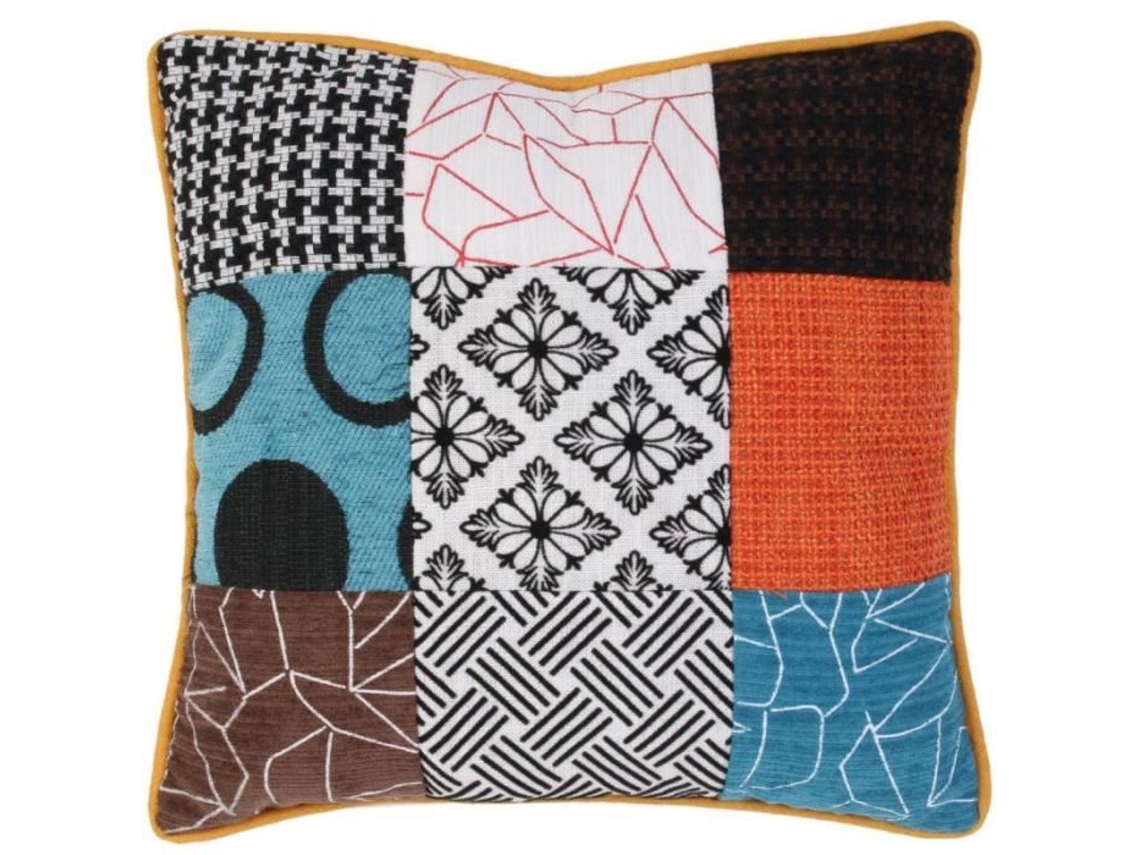 HOME DECO FACTORY Hd6499 Cojín Cuadrado Desenfundable Patchwork Blanco Negro Gris Naranja Turquesa Marrón y Beige Poliéster H8 X 40 X 40