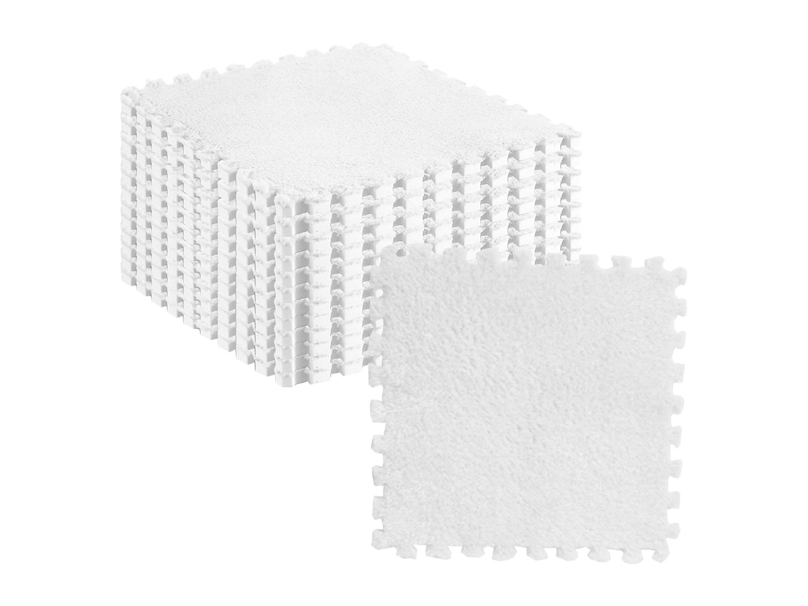 10 Piezas De Baldosas De Moqueta Antideslizantes Entrelazables Con Cojín Mullido Alcatrazes, Color Blanco.