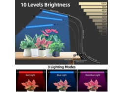 Lámpara Led De Espectro Completo Para El Cultivo De Plantas De Interior, Con 4 Cabezales, Temporizador Y 10 Niveles De Brillo Ajustables.
