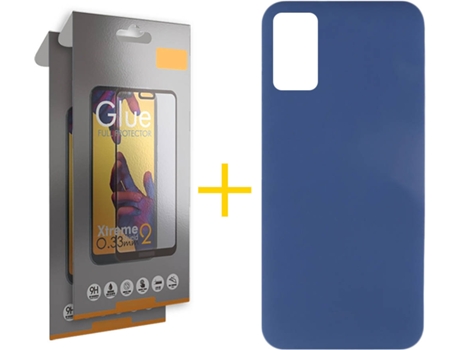 Funda y Protector 2x de Vidrio Full Samsung Galaxy A41 SKYHE Silicona Líquida Azul