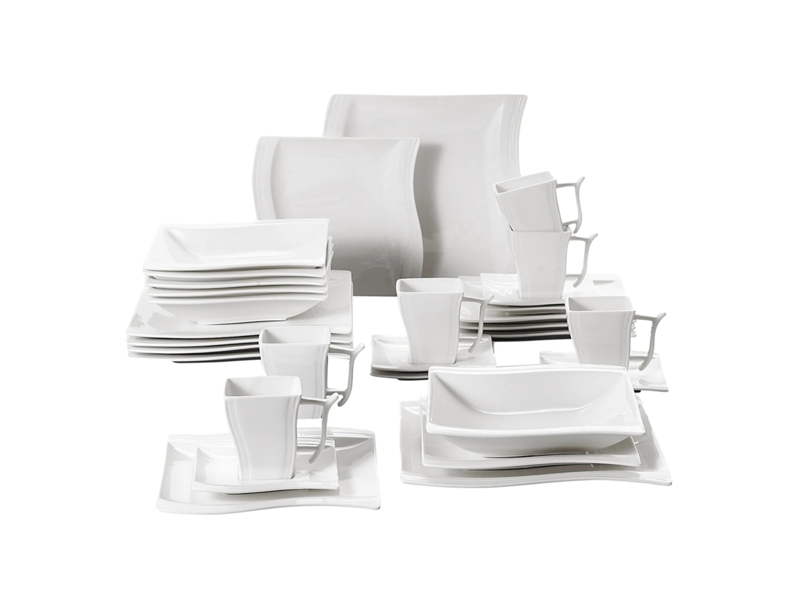 Juego de vajilla de porcelana blanca, opciones de 30 y 60 piezas, diseño elegante, apto para microondas, 30 piezas OEM
