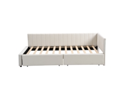 Sofá Cama Tapizado En Terciopelo De 90 X 200 Cm, Con 2 Cajones Grandes Y Base De Láminas, Color Blanco.