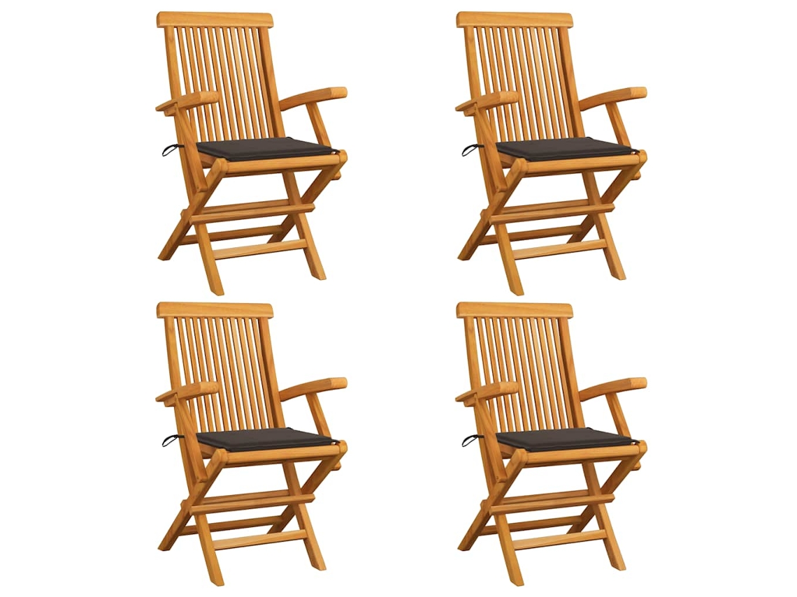 Sillas de jardín con cojines grises Acast. 4 piezas de teca maciza Dkd Home Decor.