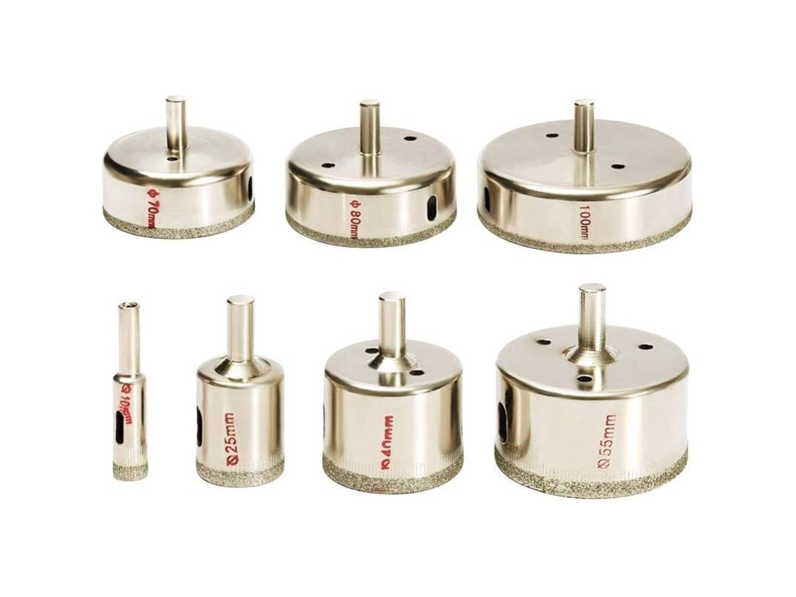 Kit De 7 Brocas De Diamante 10-100mm Para Azulejos, Vidro, Porcelana E Mármore
