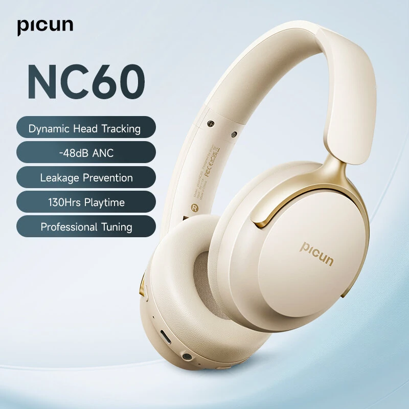 Picun Auriculares Inalámbricos Nc60 Con Bluetooth 5.4 Y Cancelación De Ruido Activa (anc). Reducción De Ruido De -48 Db. Controlador Hd De 40 Mm. Grav