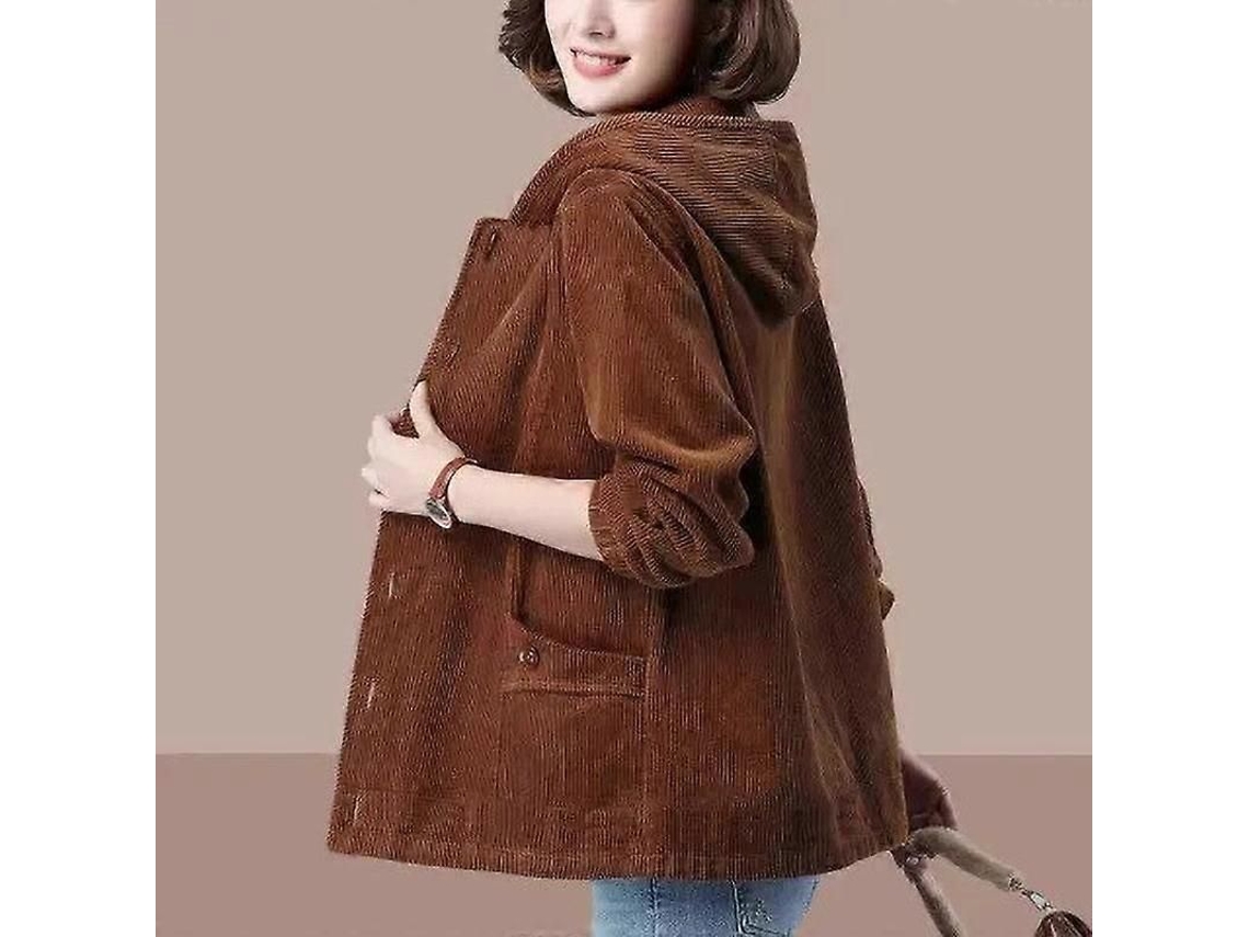 2026-chaqueta Corta Para Mujer Primavera Otoño Coreana Suelta Con Capucha Cremallera Casual Moda L Camel Marrón