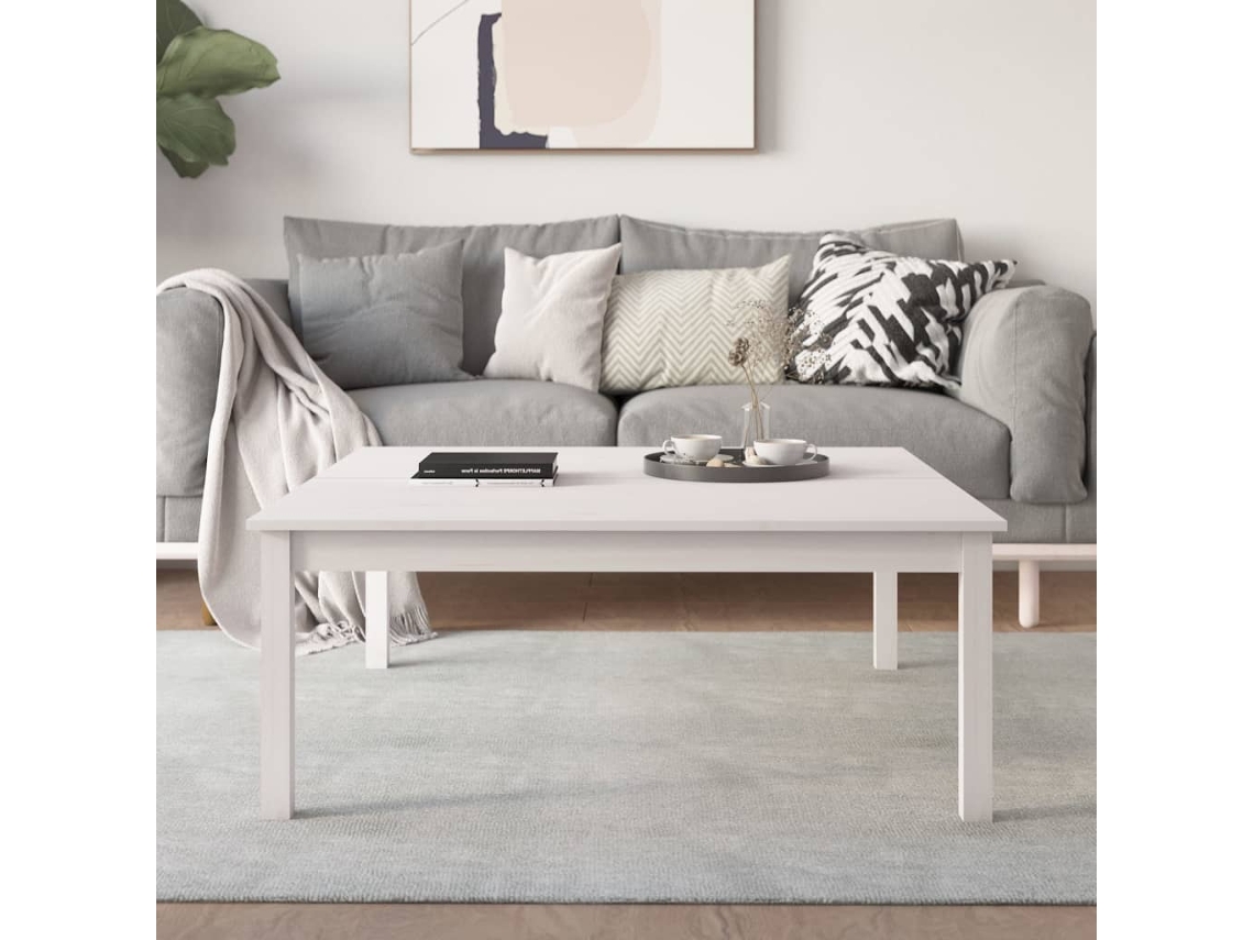 Mesa de Centro Apoyo 100X100X40 cm Pino Macizo Blanco