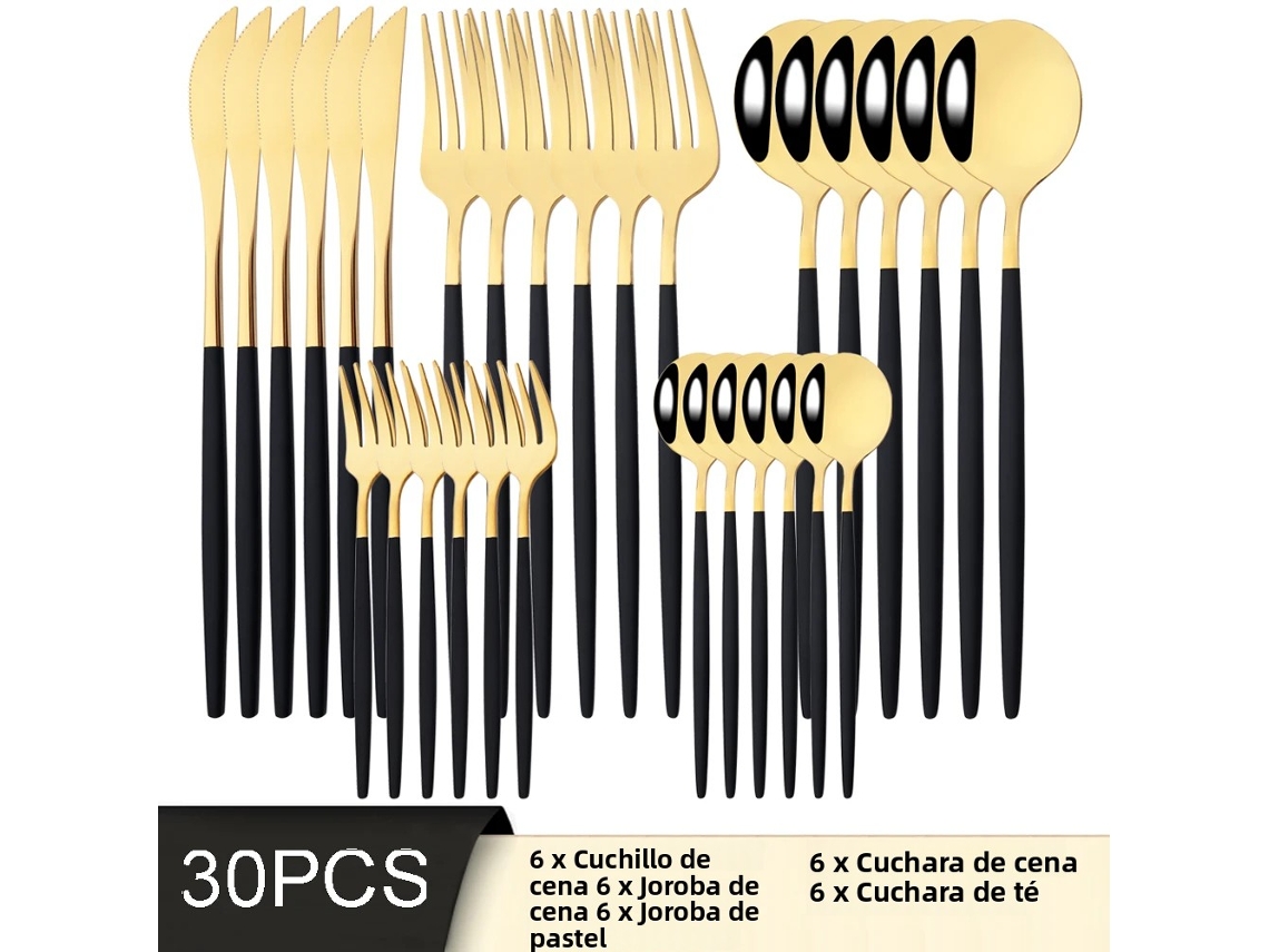 Juego De Cubiertos De Acero Inoxidable De 30 Piezas (oro Negro): Cuchillo, Tenedor, Cuchara, Cubiertos Y Cubiertos.