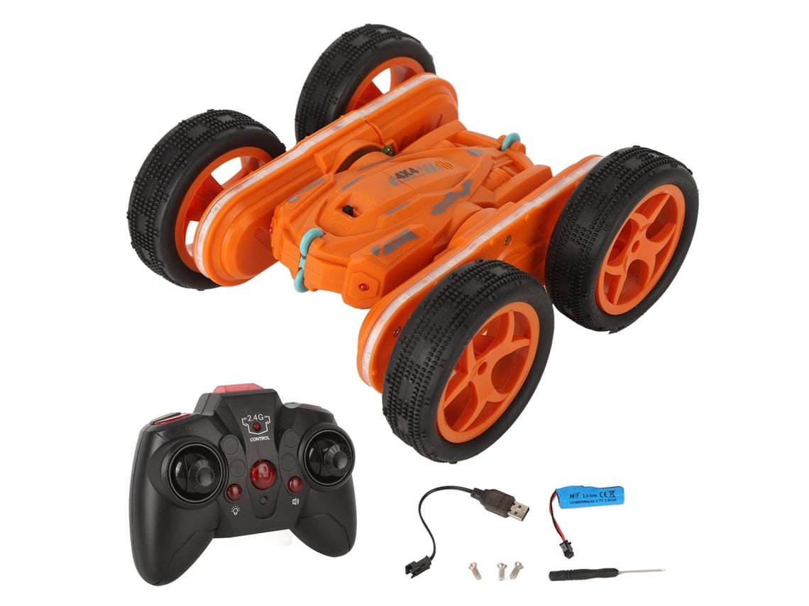 Ats-coche De Acrobacias Rc Con Luz Giratsorio Doble Lado 4 Ruedas Para Hierba Playa Naranja