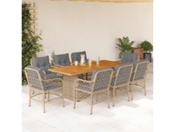 Juego de comedor de jardín de 9 piezas con cojines, mimbre beige mixto, DKD Home Decor