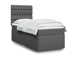 Cama Box Spring Con Colchón Tela Gris Oscuro 80x200 Cm